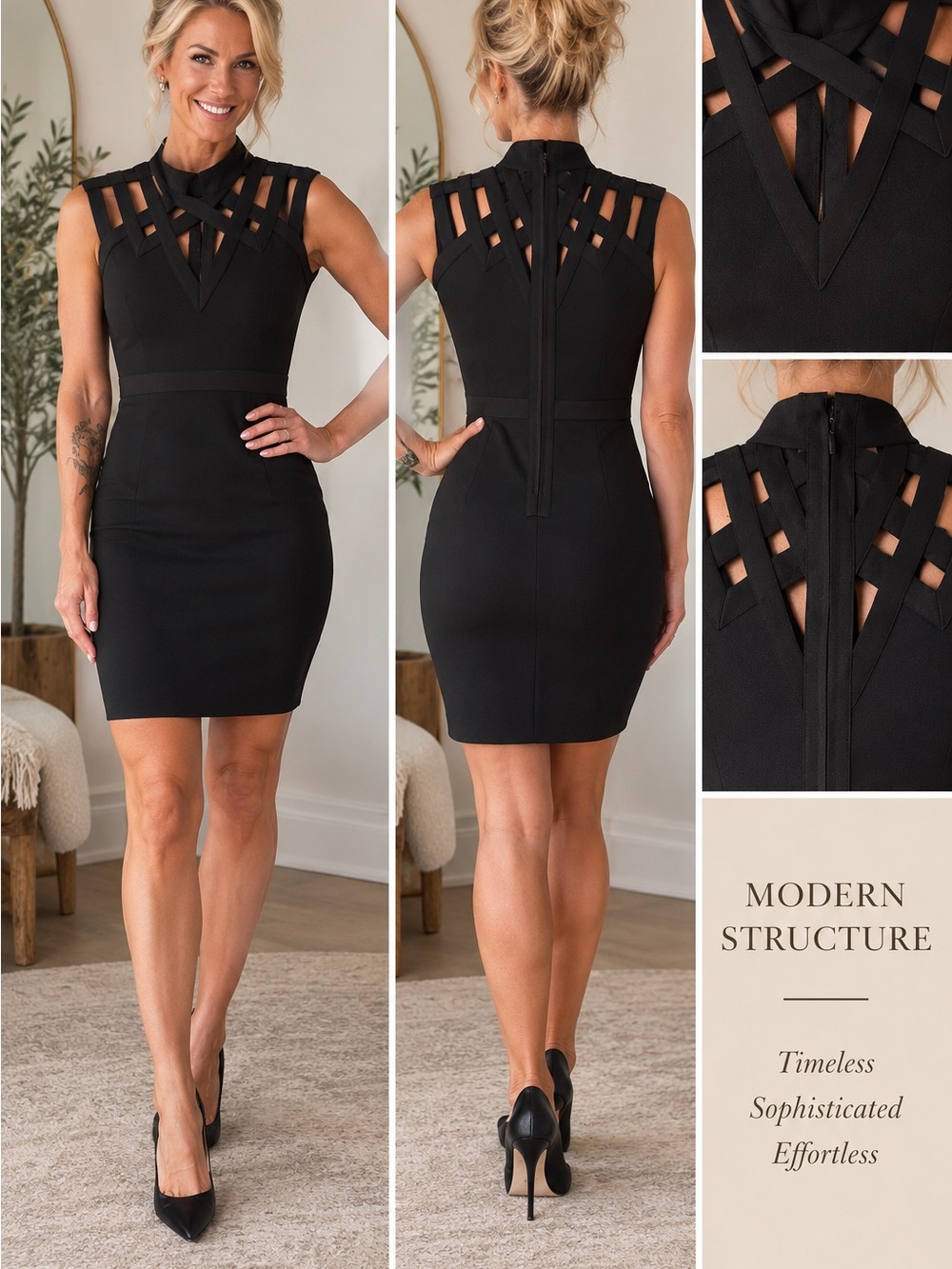 Elegant Black Cutout Bandage Dress - Women's